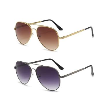 Imagem de Pacote com 2 óculos de sol aviador clássicos para homens e mulheres, Dourado