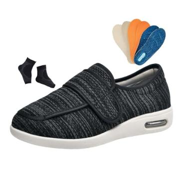 Imagem de Calçado Ortopédico Ajustável Para Caminhada Com Artrite E Edema Para Diabéticos Homens, Calçado Largo Respirável Caminhada De Idosos Que Engorda E Alarga, Alívio Dor Nos Pés Inchados(Dark gray,47 EU)