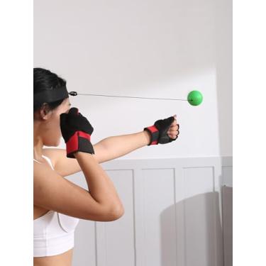Imagem de Conjunto de faixa de cabeça de bola de reflexo de boxe, 4 níveis de dificuldade para treinamento de coordenação olho-mão, conjunto de bola reflexa de boxe adulto com faixa de cabeça ajustável (preto