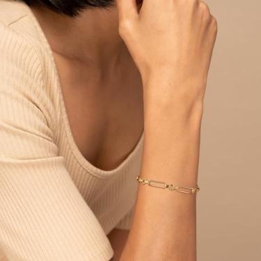 Imagem de Pulseira feminina banhada a ouro delicada quadrada charmosa joia simples artesanal minimalista para ela