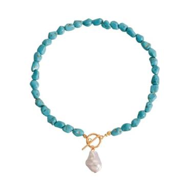 Imagem de Colar feminino turquesa irregular, colar de contas, pingente étnico vintage (estilo A), One Size, Metal, Sem Pedra Preciosa