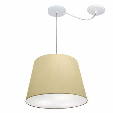 Imagem de Lustre Pendente Cone Com Desvio De Centro Vivare Md-4276 Cúpula Em Tecido 30x40cm - Bivolt Algodão-crú 127/220v