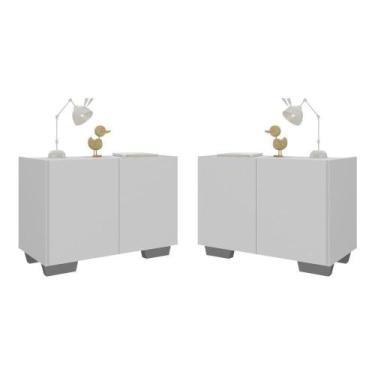 Imagem de Kit 2 Mesas De Cabeceira 2 Portas E Pés Mp4139 Branco cinza Branco cin