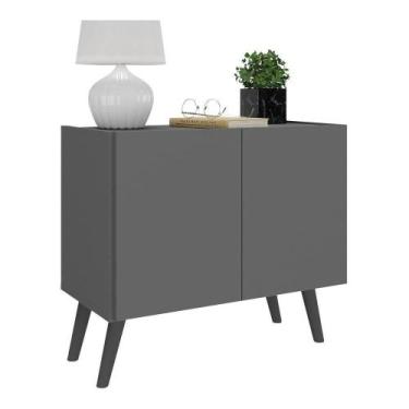 Imagem de Mesa De Cabeceira Retrô 2 Portas Multimóveis Mp4133 Grafite/preta Graf