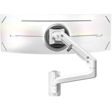 Imagem de monTEK Suporte de parede para monitor para telas Ultrawide de 17-57 polegadas até 27 kg, braço de monitor de mola a gás de alumínio resistente único com ajuste de movimento total, compatível com VESA