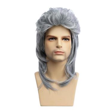Imagem de Peruca masculina de salmonete cinza de 30 cm, cabelo sintético curto a