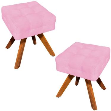 Imagem de Kit 2 Puffs Decorativos Base Giratória Karen Suede Rosa