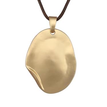 Imagem de JAOYU Colar Boho feminino com pingente grande, gargantilha longa, de couro, dourado, vintage, joias modernas, Couro sintético, Sem Pedra Preciosa