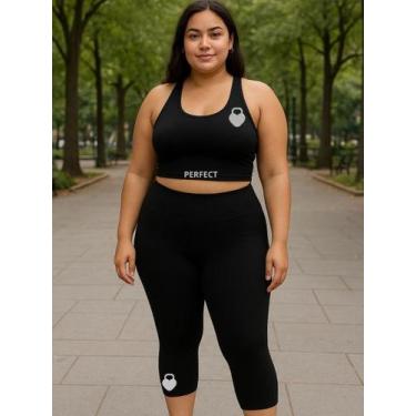 Imagem de Conjunto Calça Capri Top Plus Size Nadador Suplex Estampado Academia P