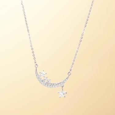 Imagem de Colar de estrela e lua para mulheres, joias de luxo, corrente de clavícula, banhada a ouro grosso, não mancha, presente de Natal para esposa e namorada, 40 + 5 cm, Medium, Cobre, Zircônia cúbica