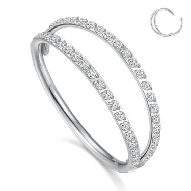 Imagem de GAGABODY Brinco de concha 18G 8 mm prata dupla pilha aberta CZ Septo Jóias G23 titânio Daith Brincos 18G Clicker Hoop Piercing Piercing Anel de nariz prateado Argola Lobo Helix Torre Cartilagem Tragus