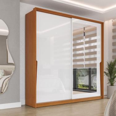 Imagem de Guarda Roupa Roupeiro 2 Portas de Correr 2 Gavetas com Espelho Porto Freijó Branco Politorno Móveis