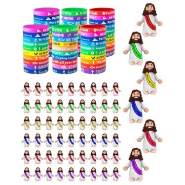 Imagem de 120 pulseiras religiosas de borracha com versículo da Bíblia pulseiras de silicone com tema de Jesus para homens e mulheres lembrancinhas de festa (cores combinadas)