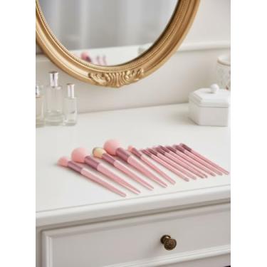 Imagem de Conjunto completo de pincéis de maquiagem com estojo de viagem rosa - Kit de pincéis cosméticos em pó para sombra de blush