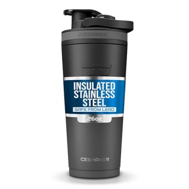 Imagem de Ice Shaker Garrafa coqueteleira isolada de aço inoxidável | 737 g, cor cinza | Fria por mais de 24 horas | Copo isolado com agitador giratório | Garrafa sem odor para batidos, água, smoothies