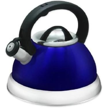 Imagem de Chaleira Premium Clássica para Fogão, Dourada e Azul, Aço Inox com Apito, 3 Litros, Base Dupla Compatível com Indução, 22,5 x 21,5 cm (Azul)