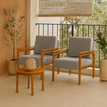 Imagem de Kit 2 Poltronas Yasmin Para Sala De Estar Ou Recepção Madeira Maciça E