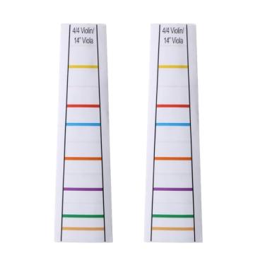 Imagem de 2 folhas de adesivos de braço de violino tamanho 4/4 guia de posição do dedo marcadores de traste para iniciantes, prática de aprendizagem, adesivos de dedo de viola de 35,5 cm