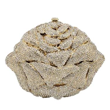 Imagem de Boutique De FGG Mini bolsa clutch floral com strass para mulheres, formal, bolsas noturnas de cristal, bolsas de mão para festa de casamento, Ouro com prata, Mini