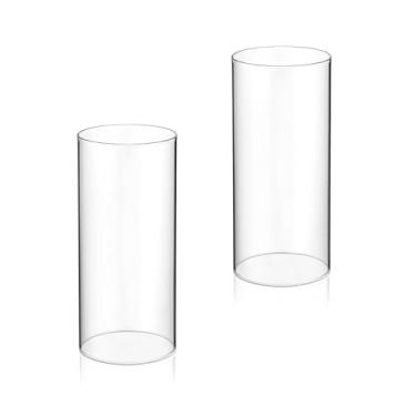 Imagem de PENCK Vasos cilíndricos de vidro transparente para centros de mesa, castiçais de furacão, vasos flutuantes para decoração de mesa, jantares formais (15 cm, 2 peças)