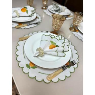 Imagem de Conjunto de 12 jogos americanos estilo americano Jogos americanos para uma mesa de jantar para 6 pessoas Arranjo de mesa Guardanapos redondos Mesa de jantar(Limão Siciliano Branco)