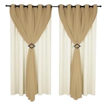 Imagem de Cortina Corta Luz 3,00m X 2,80m 100% Blackout Com Voil Branco Para Sala Ou Quarto Varão Simples(Avelã)