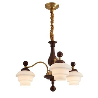 Imagem de Lustre contemporâneo de latão para sala de estar com LED, estilo retrô, criativo, para restaurante, quarto, escritório, hotel, casa de campo, café, luminária pendente (C 3 lâmpadas)