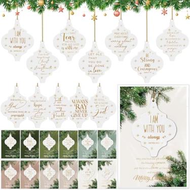 Imagem de Sieral 12 conjuntos de presente cristão de Natal a granel inspirador lanterna plana placa ornamento pendurado bíblias religiosas versículo feliz natal cartão de felicitações lembrancinhas para árvore