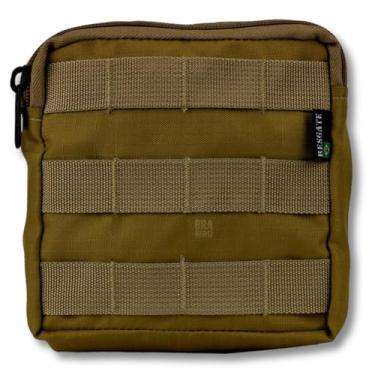 Imagem de Bolso Modular 15x15 Multiúso Rip Stop – Fixação em Cinto ou Colete, Zíper 90°, Painel MOLLE Laser Cut, Impermeável, Alta Resistência e Organização para Ferramentas (COYOTE)