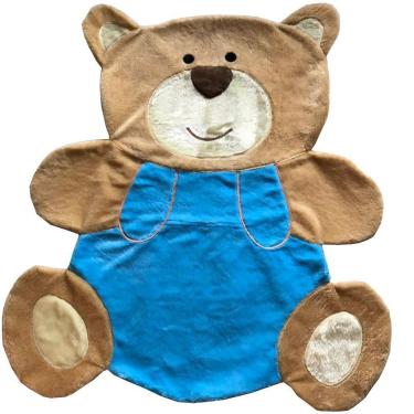 Imagem de Tapete Pelúcia Urso Abraço 1,30M X 1,05M Decorativo Infantil Base Emborrachado - Azul Turquesa