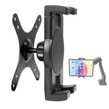 Imagem de xik Adaptador de montagem VESA universal atualizado para iPad de 4,7 a 13 polegadas - Suporte de grampo de mola para telefones, tablets e monitores portáteis - Possui rotação e inclinação de 360°