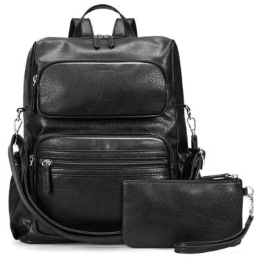 Imagem de Marvolia Mochila feminina de couro PU - Mochilas femininas vintage com bolsa de pulso para viagens diárias em festas universitárias, Preto, One Size