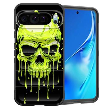 Imagem de CICPLKSE Capa para Google Pixel 10/Pixel 10 Pro de 6,3 polegadas 2025, silicone premium com [forro de microfibra macio antiarranhões], capa protetora à prova de choque, caveira verde