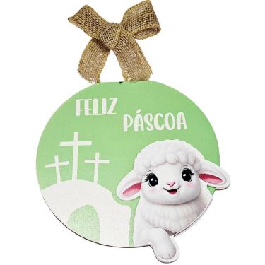 Imagem de Placa Decorativa Pendurar Mdf Feliz Páscoa Ovelha Decoração
