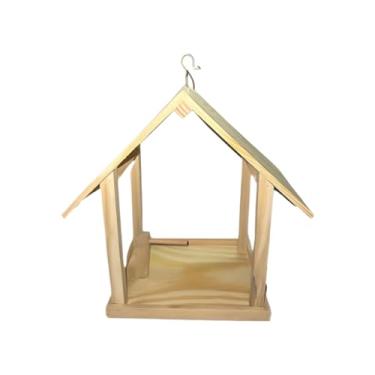 Imagem de Casinha de Passarinho em Madeira Pinus Comedouro Apoio Pássaros Livres Decoração de Jardim Varandas Casa(Marrom)