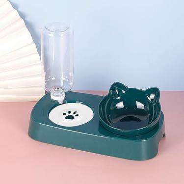 Imagem de Acouto Conjunto Automático de Tigela Dupla para Animais de Estimação para Comida e água - Design Livre de Queda Com Pescoço de Cães e Gatos, Fácil de Limpar Com Partição Inovadora, (Tamanho Médio