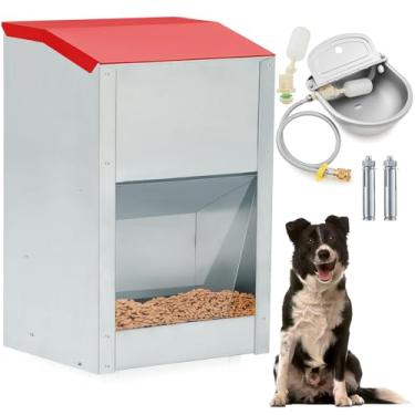 Imagem de Willinglong Alimentador e bebedouro automático galvanizado integrado para cães de raças grandes ao ar livre 11,3 kg alimentador de alimentos para animais de estimação de aço inoxidável dispensador de