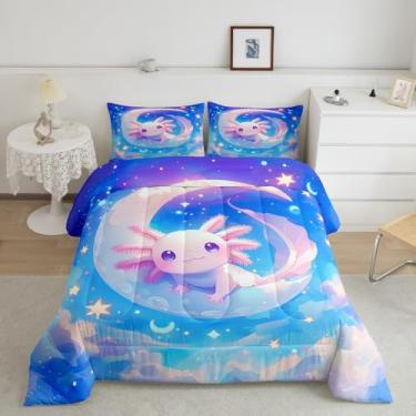 Imagem de Feelyou Jogo de cama com estampa 3D de desenho animado para meninos e meninas, fofo animal do oceano todas as estações, conjunto de edredom tamanho king, lindo conjunto de edredom axolote para