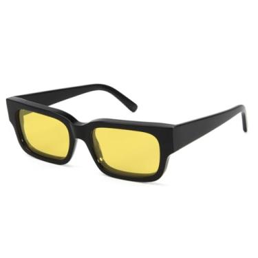 Imagem de JRLLFD Óculos de sol punk de aceato grosso masculino, armação retangular polarizada, lente UV400 para mulheres (preto e amarelo)