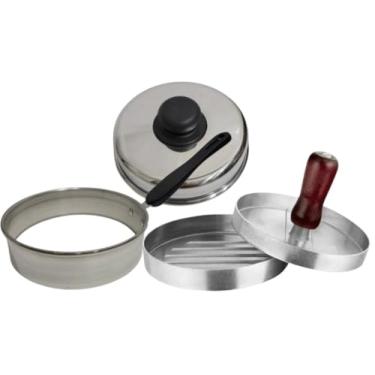 Imagem de Kit 3 Utensílios Lanche na Chapa Modelador Abafador Aro Ovo Para Hamburgueria Restaurante Lanchonete