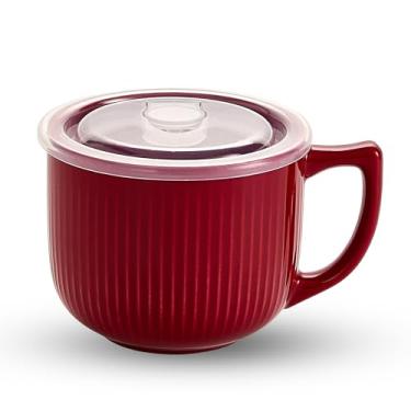 Imagem de Hoilse Tigela de sopa de cerâmica com alça de 940 ml – Tigela de ramen de micro-ondas com tampa, canecas de sopa e copos para cereais, aveia, ramen, macarrão instantâneo, recipiente de sopa com tampa