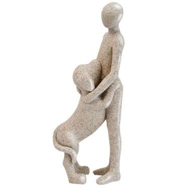 Imagem de HyabDiop Escultura de cachorro decoração de casa - estátua de homem bonito e cachorro decoração moderna para casa estatueta para sala de estar prateleira de escritório mesa de centro decoração de mesa