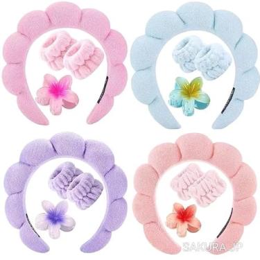 Imagem de Kit Tiara de Skincare com Pulseiras Anti-Água e Presilha Flor – 3 Peças