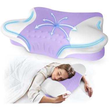 Imagem de Travesseiros de pescoço cervical com espuma viscoelástica - Almofadas ergonômicas de suporte de pescoço para alívio da dor e espuma viscoelástica - Almofadas ortopédicas ajustáveis para cama com