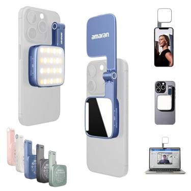 Imagem de Luz magnética para selfie, fonte de luz LED dupla Amaran Go com luz espelhada ajustável CCT 2700K-6500K, recarregável para selfie, maquiagem, videoconferência, TikTok, para iPhone e Android (azul)