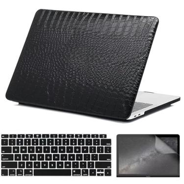 Imagem de iNOTOGG Compatível com MacBook Pro 14 polegadas versão 2024-2021 M4 M3 M2 M1 Pro Max Chip com Touch ID, capa rígida de couro PU com capa de teclado e protetor de tela para New Pro 14.2, preta