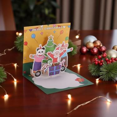 Imagem de 1 conjunto de cartões de felicitações de Natal surpresa de Natal com papel envelope multicolorido 12 x 12 cm