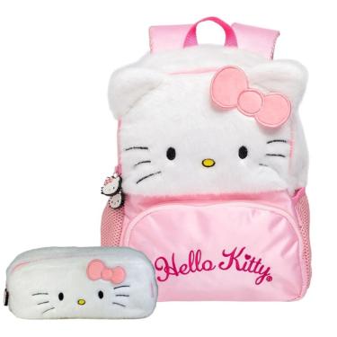 Imagem de Kit Escolar Hello Kitty Pelúcia 2 em 1: Mochila de Costas Infantil + Estojo Xeryus 