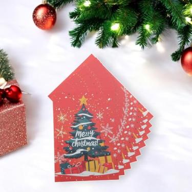 Imagem de 10 peças de cartão de felicitações de Natal árvore de Natal com presentes e flocos de neve grandes papel vermelho marinho 11,5 x 8,1 cm