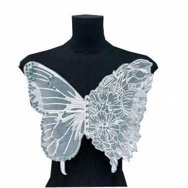 Imagem de Apliques de bordado de borboleta grande da moda para roupas, remendos de renda, gola de malha, acessórios de tecido para vestido de casamento, dama de honra, decoração DIY (verde)